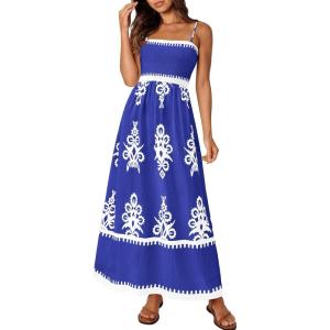 image:imagePRETTYGARDEN Summer Dress for Women 2026 Floral Sundress Spaghetti Strap Flowy Beach Vacation Boho Maxi DressesRoyal Blue White Floral