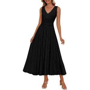 image:imagePRETTYGARDEN Summer Dresses for Women 2026 Spring Casual Sleeveless V Neck Pleated Midi Work Cocktail Wedding Guest DressBlack