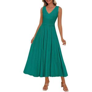 image:imagePRETTYGARDEN Summer Dresses for Women 2026 Spring Casual Sleeveless V Neck Pleated Midi Work Cocktail Wedding Guest DressGreen