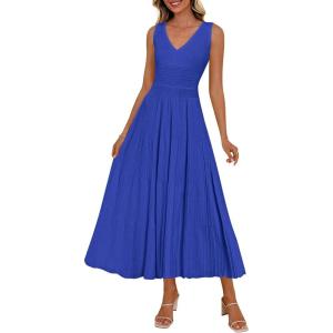image:imagePRETTYGARDEN Summer Dresses for Women 2026 Spring Casual Sleeveless V Neck Pleated Midi Work Cocktail Wedding Guest DressRoyal Blue