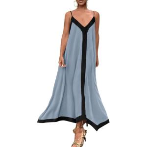 image:imagePRETTYGARDEN Womens Maxi Dress 2026 Summer Sundress V Neck Spaghetti Strap Flowy Elegant Party Dresses Beach Vacation ClothesDusty Blue