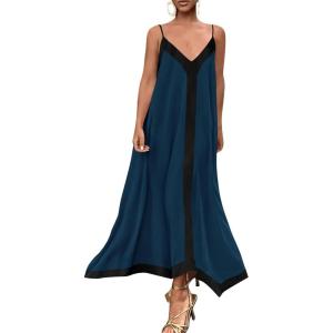 image:imagePRETTYGARDEN Womens Maxi Dress 2026 Summer Sundress V Neck Spaghetti Strap Flowy Elegant Party Dresses Beach Vacation ClothesPeacock Blue