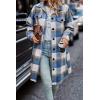 image:imagePRETTYGARDEN Womens Plaid Shacket Jacket Fall Fashion 2026 Long Sleeve Button Up Flannel Shirt Winter Clothing Woolen CoatsPlaid Blue White