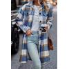 image:imagePRETTYGARDEN Womens Plaid Shacket Jacket Fall Fashion 2026 Long Sleeve Button Up Flannel Shirt Winter Clothing Woolen CoatsPlaid Blue White