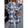 image:imagePRETTYGARDEN Womens Plaid Shacket Jacket Fall Fashion 2026 Long Sleeve Button Up Flannel Shirt Winter Clothing Woolen CoatsPlaid Blue White
