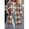 image:imagePRETTYGARDEN Womens Plaid Shacket Jacket Fall Fashion 2026 Long Sleeve Button Up Flannel Shirt Winter Clothing Woolen CoatsPlaid Brown