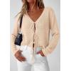 image:imagePRETTYGARDEN Womens Tie Front Cardigan 2026 Summer Boho Crochet Knit Cover Up Beach Vacation Hollow Out Lightweight TopsBeige