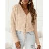 image:imagePRETTYGARDEN Womens Tie Front Cardigan 2026 Summer Boho Crochet Knit Cover Up Beach Vacation Hollow Out Lightweight TopsBeige