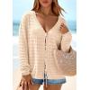 image:imagePRETTYGARDEN Womens Tie Front Cardigan 2026 Summer Boho Crochet Knit Cover Up Beach Vacation Hollow Out Lightweight TopsBeige