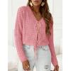 image:imagePRETTYGARDEN Womens Tie Front Cardigan 2026 Summer Boho Crochet Knit Cover Up Beach Vacation Hollow Out Lightweight TopsPink