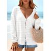 image:imagePRETTYGARDEN Womens Tie Front Cardigan 2026 Summer Boho Crochet Knit Cover Up Beach Vacation Hollow Out Lightweight TopsWhite