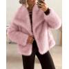 image:imagePRETTYGARDEN Womens Winter Coats 2026 Trendy Long Sleeve Furry Faux Fur Jackets Button Lapel Warm Fall Outwear with PocketsPink