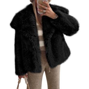 image:imagePRETTYGARDEN Womens Winter Coats 2026 Trendy Long Sleeve Furry Faux Fur Jackets Button Lapel Warm Fall Outwear with PocketsBlack