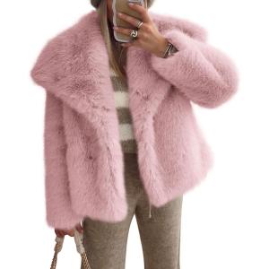 image:imagePRETTYGARDEN Womens Winter Coats 2026 Trendy Long Sleeve Furry Faux Fur Jackets Button Lapel Warm Fall Outwear with PocketsPink