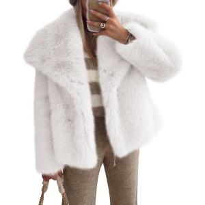 image:imagePRETTYGARDEN Womens Winter Coats 2026 Trendy Long Sleeve Furry Faux Fur Jackets Button Lapel Warm Fall Outwear with PocketsWhite