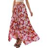 image:imagePRETTYGARDEN 2026 Summer Maxi Long Skirts for Women Trendy Boho Floral High Waisted Slit Flowy Travel Beach Vacation ClothesFloral Red Purple