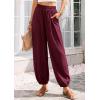 image:imagePRETTYGARDEN Womens 2026 Summer Casual Pants High Waisted Loose Wide Leg Palazzo Pockets Lounge Beach Travel Trousers OutfitsBurgundy