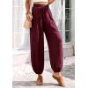 image:imagePRETTYGARDEN Womens 2026 Summer Casual Pants High Waisted Loose Wide Leg Palazzo Pockets Lounge Beach Travel Trousers OutfitsBurgundy