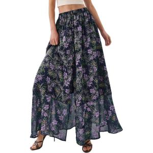 image:imagePRETTYGARDEN 2026 Summer Maxi Long Skirts for Women Trendy Boho Floral High Waisted Slit Flowy Travel Beach Vacation ClothesFloral Dark Blue Purple
