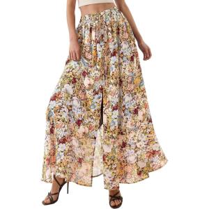 image:imagePRETTYGARDEN 2026 Summer Maxi Long Skirts for Women Trendy Boho Floral High Waisted Slit Flowy Travel Beach Vacation ClothesFloral Multicolored