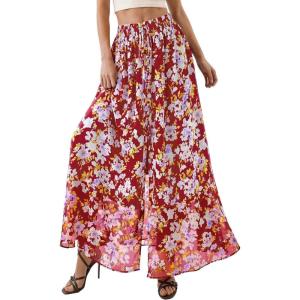 image:imagePRETTYGARDEN 2026 Summer Maxi Long Skirts for Women Trendy Boho Floral High Waisted Slit Flowy Travel Beach Vacation ClothesFloral Red Purple