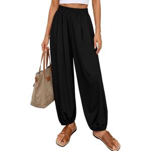 image:imagePRETTYGARDEN Womens 2026 Summer Casual Pants High Waisted Loose Wide Leg Palazzo Pockets Lounge Beach Travel Trousers OutfitsBlack