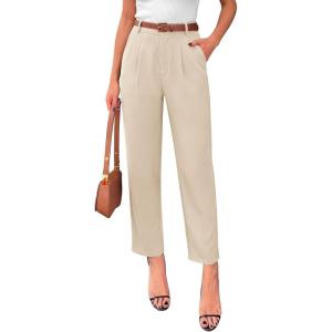 image:imagePRETTYGARDEN Womens Dress Pants Summer 2026 Work Clothes Tapered High Waisted Trousers Slacks Pockets Business Casual OutfitsBeige