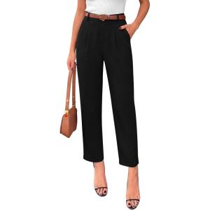 image:imagePRETTYGARDEN Womens Dress Pants Summer 2026 Work Clothes Tapered High Waisted Trousers Slacks Pockets Business Casual OutfitsBlack