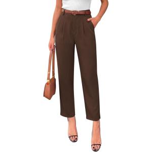 image:imagePRETTYGARDEN Womens Dress Pants Summer 2026 Work Clothes Tapered High Waisted Trousers Slacks Pockets Business Casual OutfitsBrown