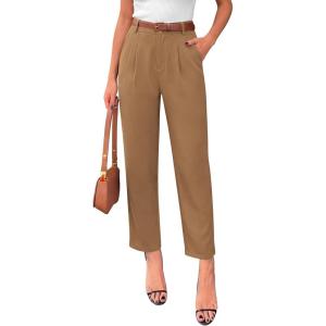 image:imagePRETTYGARDEN Womens Dress Pants Summer 2026 Work Clothes Tapered High Waisted Trousers Slacks Pockets Business Casual OutfitsKhaki