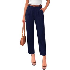 image:imagePRETTYGARDEN Womens Dress Pants Summer 2026 Work Clothes Tapered High Waisted Trousers Slacks Pockets Business Casual OutfitsNavy Blue