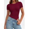image:imagePRETTYGARDEN Body Suits for Womens Summer Tops 2026 Casual Short Sleeve Ribbed Fitted Basic Tee Shirts Spring Fashion ClothesBurgundy