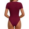 image:imagePRETTYGARDEN Body Suits for Womens Summer Tops 2026 Casual Short Sleeve Ribbed Fitted Basic Tee Shirts Spring Fashion ClothesBurgundy