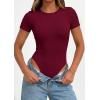 image:imagePRETTYGARDEN Body Suits for Womens Summer Tops 2026 Casual Short Sleeve Ribbed Fitted Basic Tee Shirts Spring Fashion ClothesBurgundy