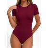image:imagePRETTYGARDEN Body Suits for Womens Summer Tops 2026 Casual Short Sleeve Ribbed Fitted Basic Tee Shirts Spring Fashion ClothesBurgundy