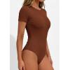 image:imagePRETTYGARDEN Body Suits for Womens Summer Tops 2026 Casual Short Sleeve Ribbed Fitted Basic Tee Shirts Spring Fashion ClothesCamel