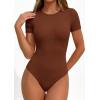 image:imagePRETTYGARDEN Body Suits for Womens Summer Tops 2026 Casual Short Sleeve Ribbed Fitted Basic Tee Shirts Spring Fashion ClothesCamel