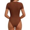 image:imagePRETTYGARDEN Body Suits for Womens Summer Tops 2026 Casual Short Sleeve Ribbed Fitted Basic Tee Shirts Spring Fashion ClothesCamel