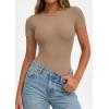 image:imagePRETTYGARDEN Body Suits for Womens Summer Tops 2026 Casual Short Sleeve Ribbed Fitted Basic Tee Shirts Spring Fashion ClothesKhaki