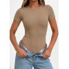 image:imagePRETTYGARDEN Body Suits for Womens Summer Tops 2026 Casual Short Sleeve Ribbed Fitted Basic Tee Shirts Spring Fashion ClothesKhaki