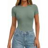 image:imagePRETTYGARDEN Body Suits for Womens Summer Tops 2026 Casual Short Sleeve Ribbed Fitted Basic Tee Shirts Spring Fashion ClothesSage Green