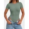 image:imagePRETTYGARDEN Body Suits for Womens Summer Tops 2026 Casual Short Sleeve Ribbed Fitted Basic Tee Shirts Spring Fashion ClothesSage Green