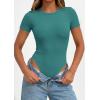 image:imagePRETTYGARDEN Body Suits for Womens Summer Tops 2026 Casual Short Sleeve Ribbed Fitted Basic Tee Shirts Spring Fashion ClothesTeal