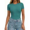 image:imagePRETTYGARDEN Body Suits for Womens Summer Tops 2026 Casual Short Sleeve Ribbed Fitted Basic Tee Shirts Spring Fashion ClothesTeal