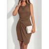image:imagePRETTYGARDEN Cocktail Dresses for Women Wedding Guest Summer 2026 Spring Short Formal Ruched Bodycon Mini Cowl Neck DressBrown