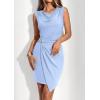 image:imagePRETTYGARDEN Cocktail Dresses for Women Wedding Guest Summer 2026 Spring Short Formal Ruched Bodycon Mini Cowl Neck DressLight Blue