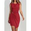 image:imagePRETTYGARDEN Cocktail Dresses for Women Wedding Guest Summer 2026 Spring Short Formal Ruched Bodycon Mini Cowl Neck DressRed
