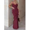 image:imagePRETTYGARDEN Women 2026 Wedding Guest Cocktail Maxi Dress Spaghetti Strap Sleeveless V Neck Bodycon Mesh Party Summer OutfitsBurgundy