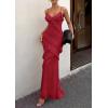 image:imagePRETTYGARDEN Women 2026 Wedding Guest Cocktail Maxi Dress Spaghetti Strap Sleeveless V Neck Bodycon Mesh Party Summer OutfitsRed