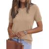 image:imagePRETTYGARDEN Womens 2026 Spring Short Sleeve Sweater Knit Going Out Tops Work Shirts Trendy Summer Business Casual OutfitsKhaki